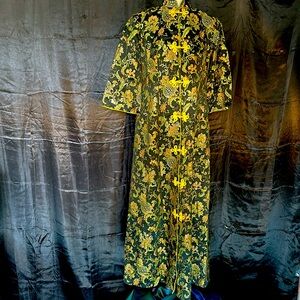 Hsu Mai Traditional Chinese Long Dress Multicolor w/ Gold Inlay, Size 13